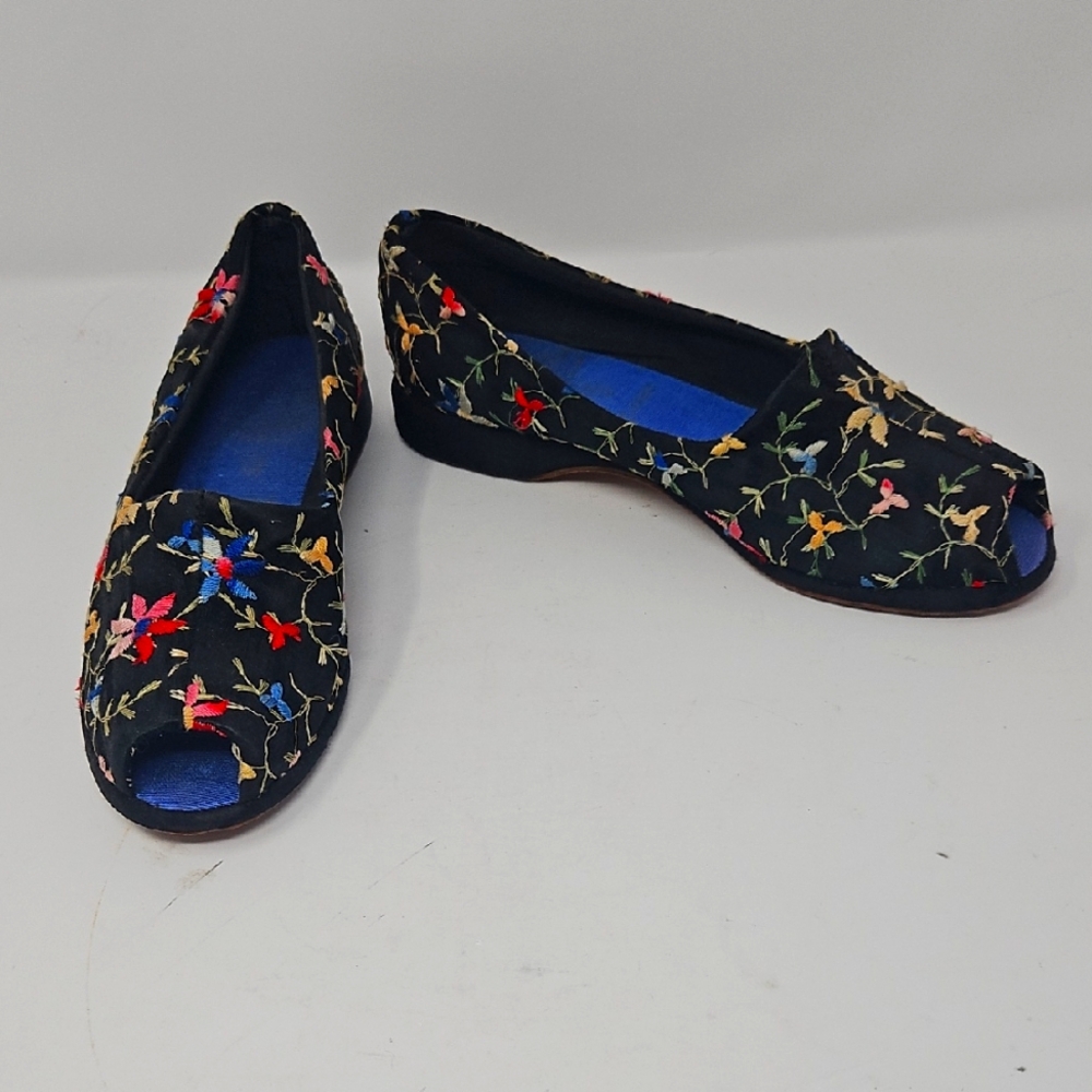 Vintage 1940s Womens Floral Embroidered Silk Boudoir House Formal Lounge Shoes 6